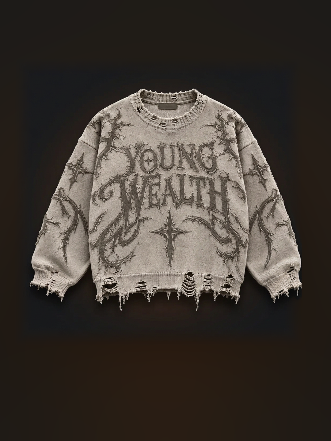 Young Wealth Distressed Sweater, front